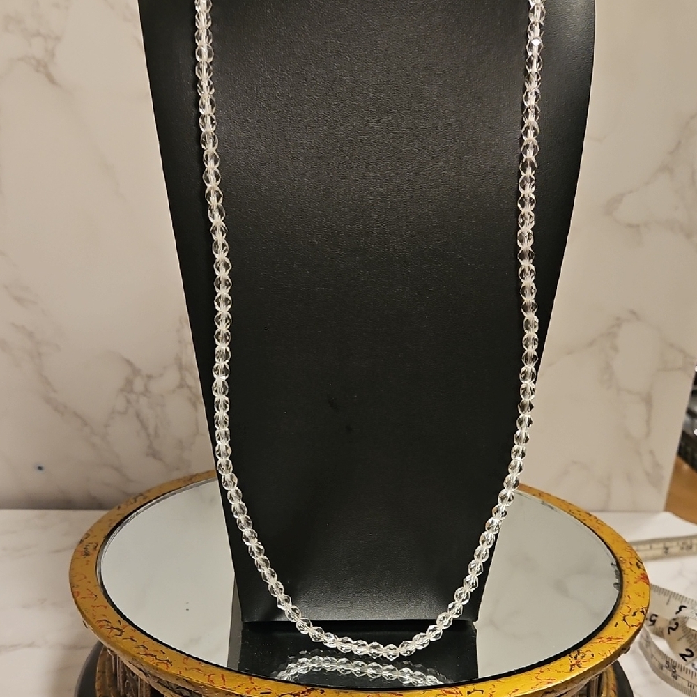 Vintage Glass Crystal Bead Necklace 28"